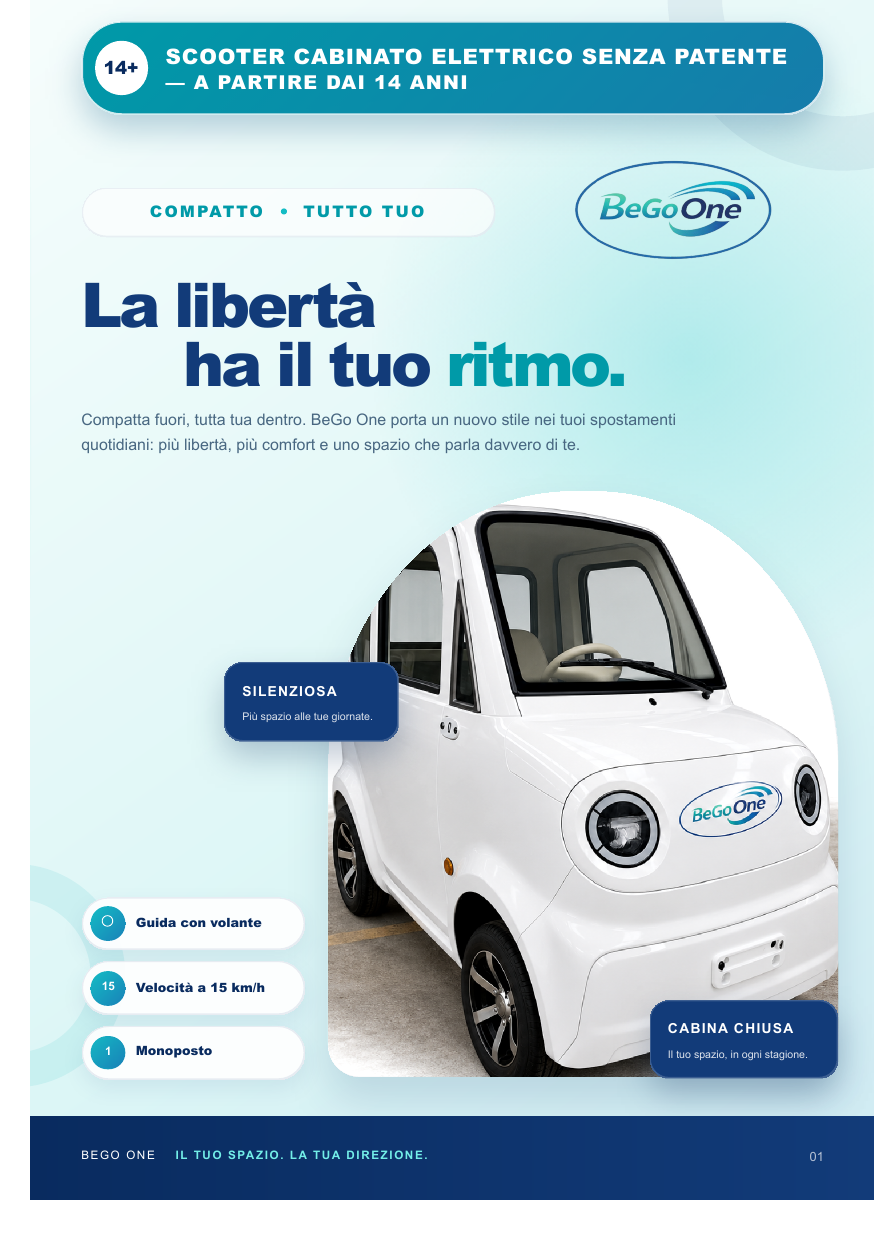 BeGo One, scooter cabinato elettrico